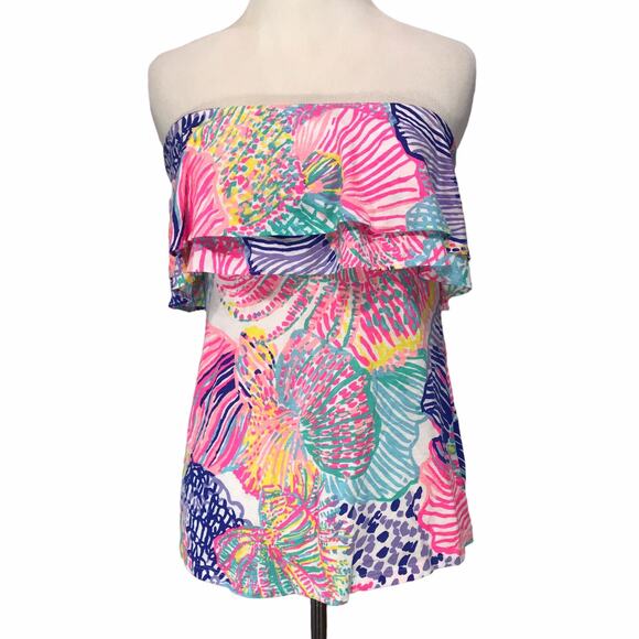 Lilly Pulitzer ROAR OF THE SEAS Strapless Tube Top Strapless blouse women’s XXS - Picture 2 of 7